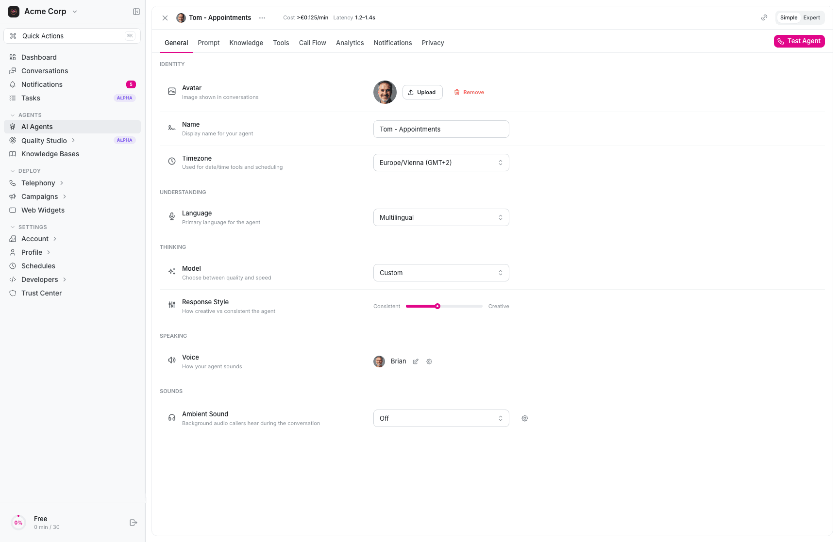 itellicoAI platform — Agent Editor