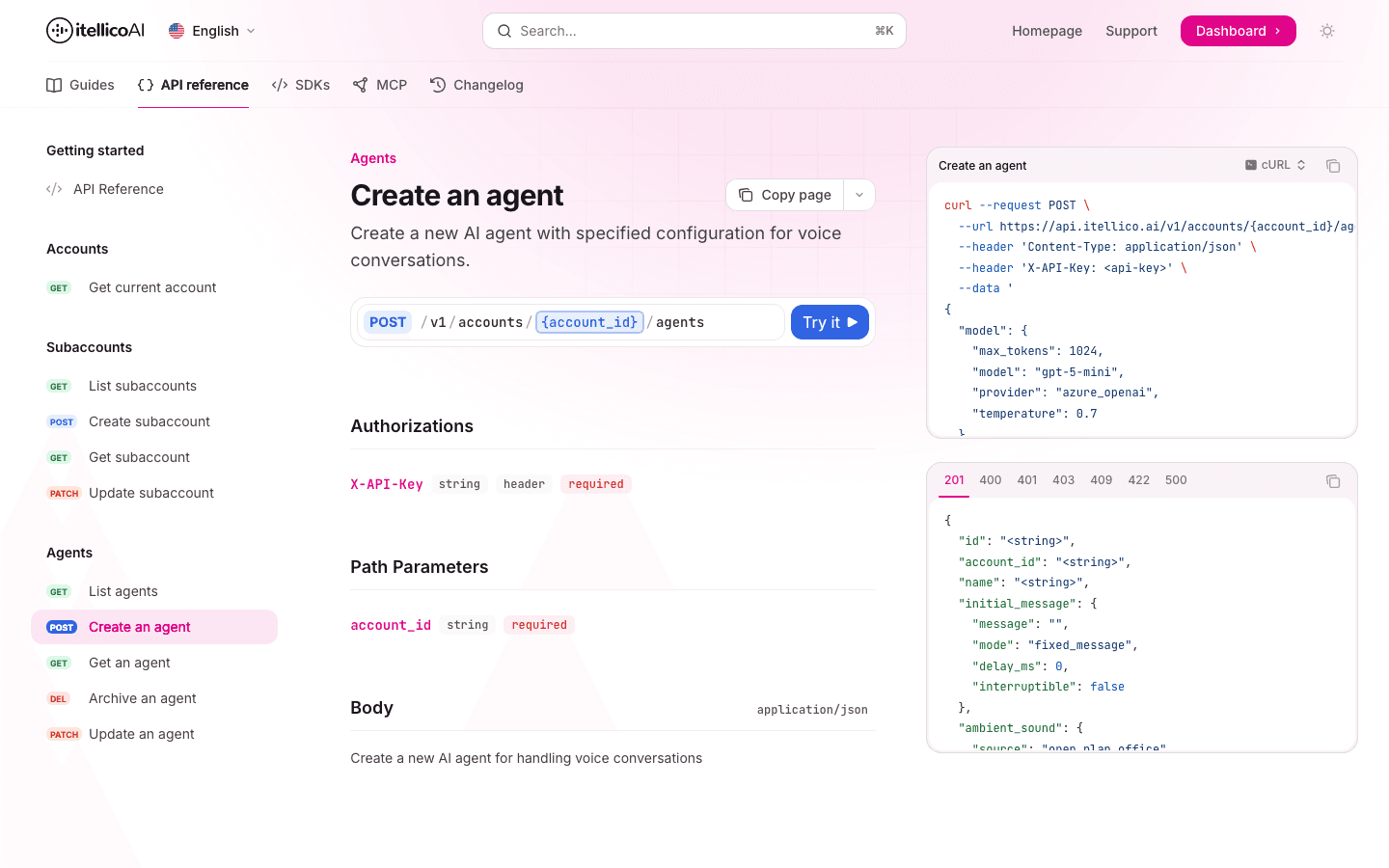API-Referenz: Agent erstellen