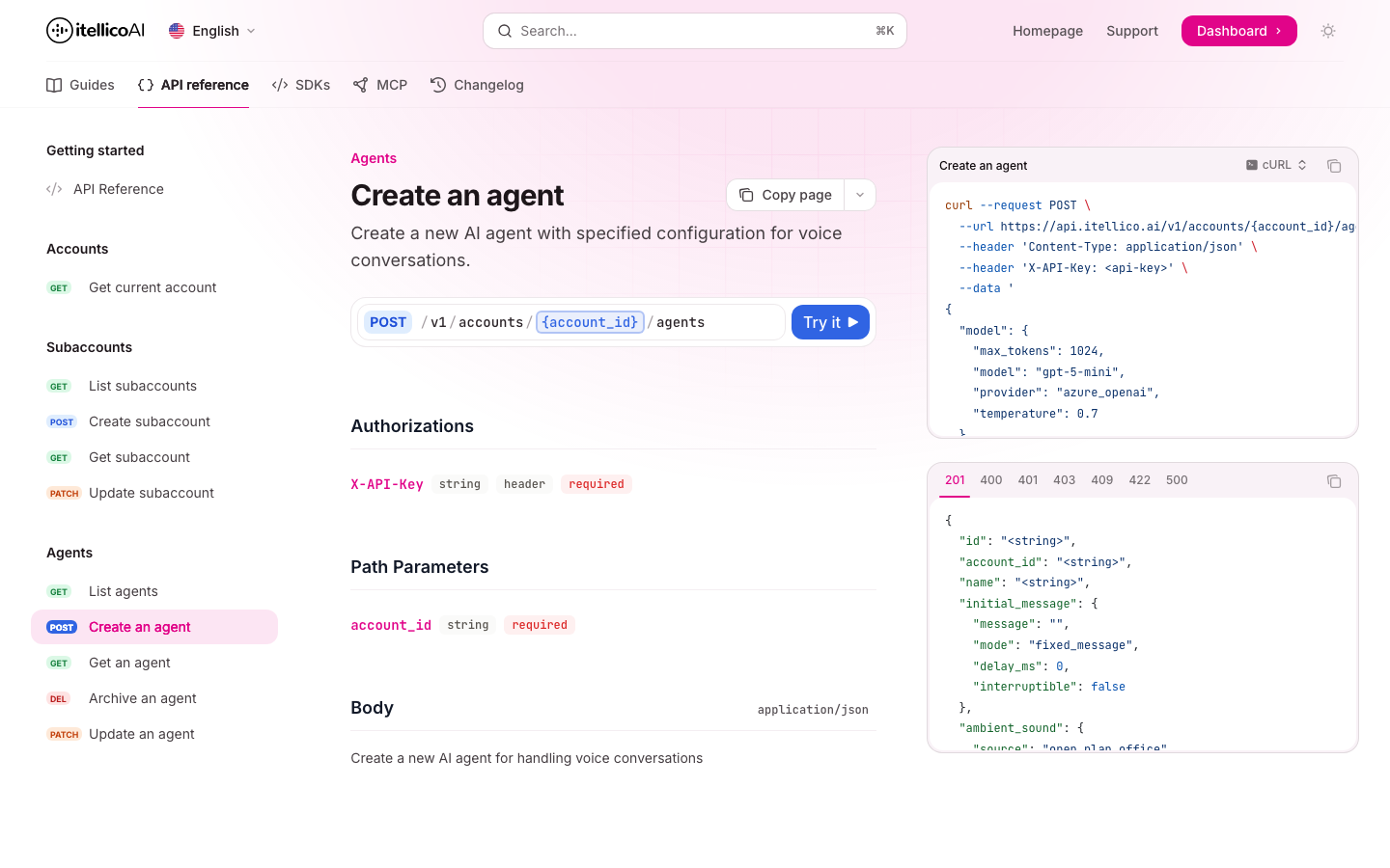 API Reference: Create an agent endpoint